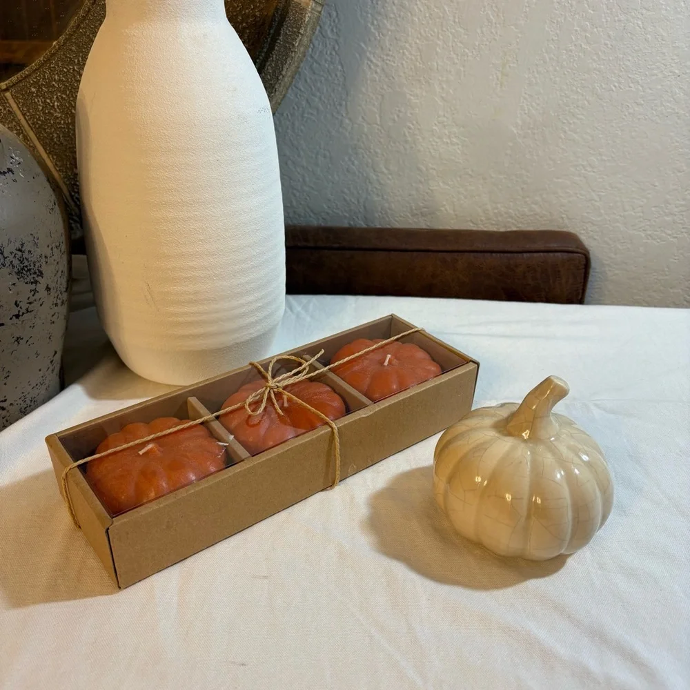 Crate&Barrel Pumpkin Candle Trio NEW IN BOX
